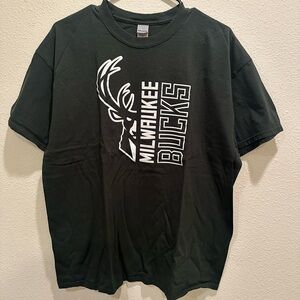 Gildan Dark Forest Green Short Sleeve Tee with Milwaukee Bucks Graphic